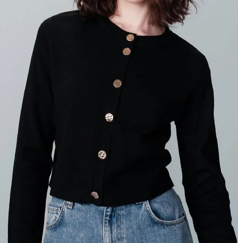 Elegant Styles Nabel Buttons Cardigan In Black