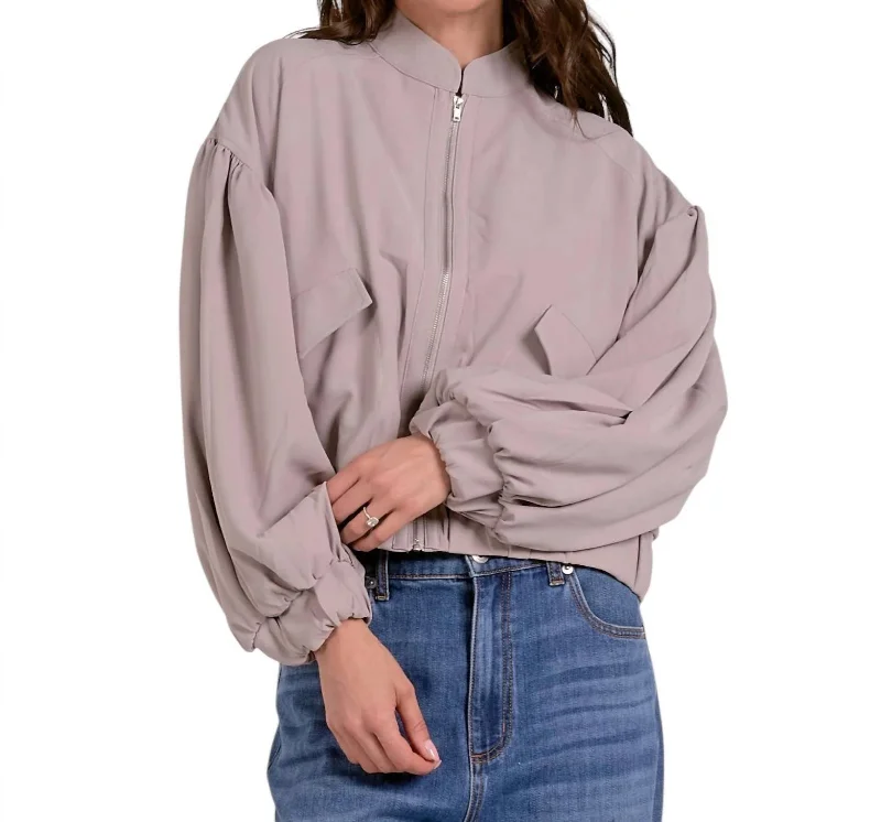 Charming Everyday Clothing For Women Zip Up Balloon Bomber Jacket In Mauve