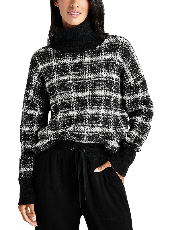 Fashion Forward Womens Plaid Metallic Turtleneck Sweater