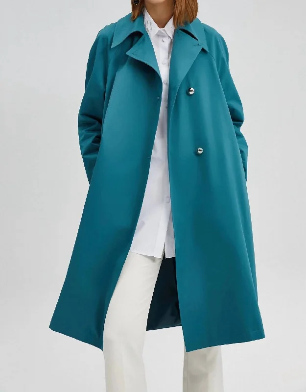 Elegant Clothing For Women Double Breasted Trench Coat In Teal