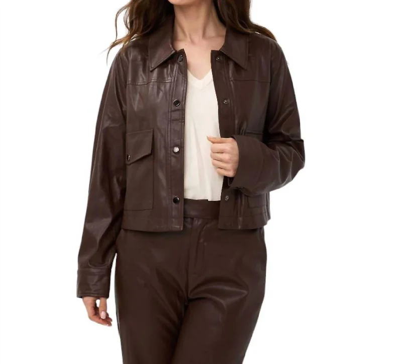 Women's Evening Outfit Pleather Jacket In Brown