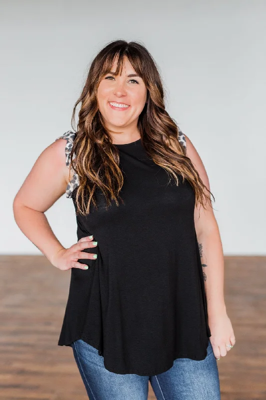 Glamorous Fashion Offers Chase That Feeling Ruffle Sleeve Top- Black