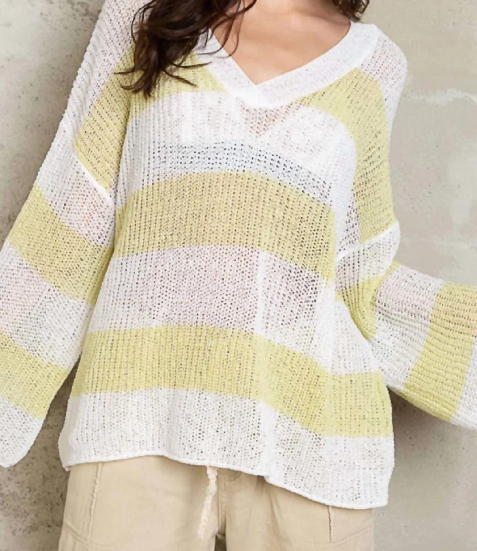 Everyday Wear Evelyn Open-Knit Top In White/yellow