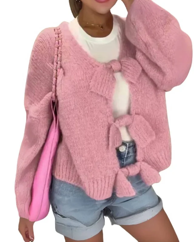 Contemporary Chic Bow Tie Cardigan In Pink