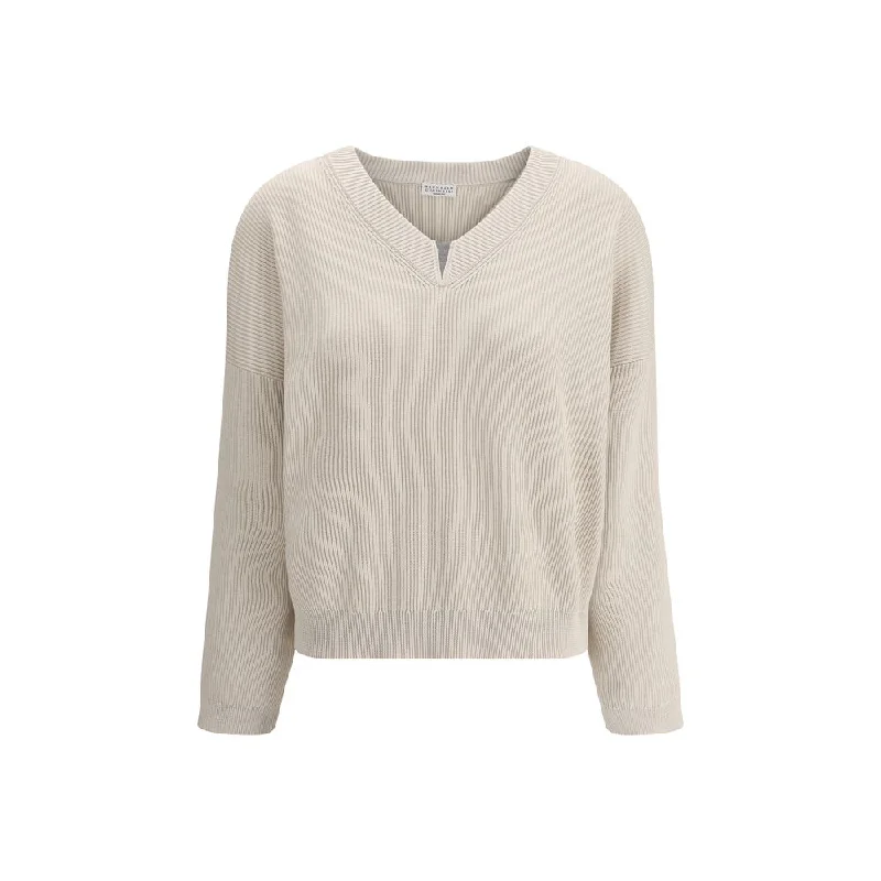 Minimalist Elegant Brunello Cucinelli V-neck Women's Sweater
