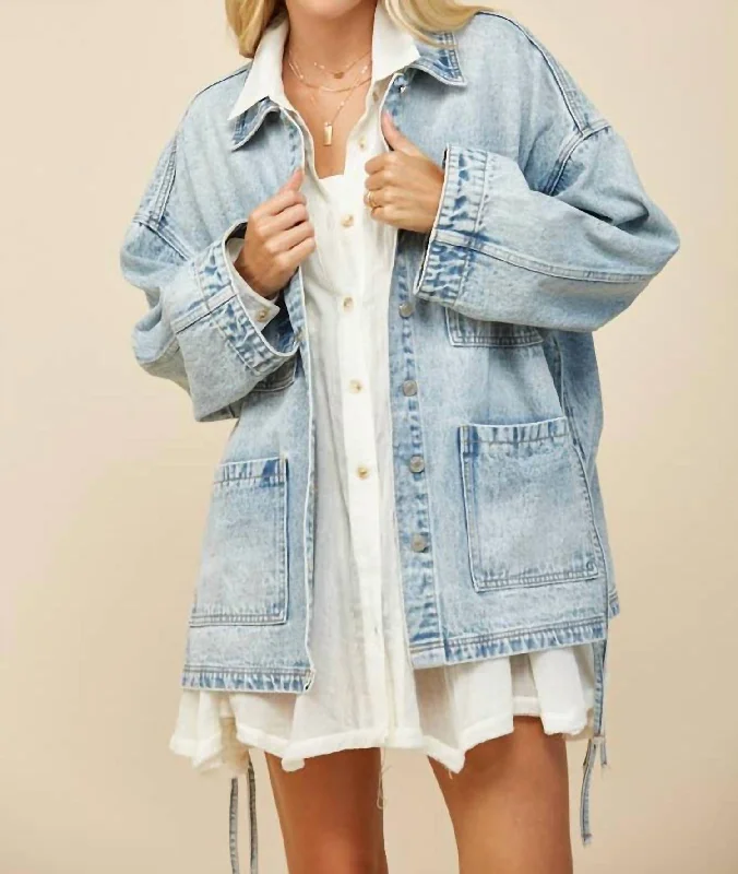 Fashionable Women's Clothes Coffee Run Oversized Jacket In Light Wash