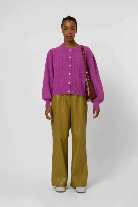 Explore What's New Vanille Herringbone Cardigan In Violine