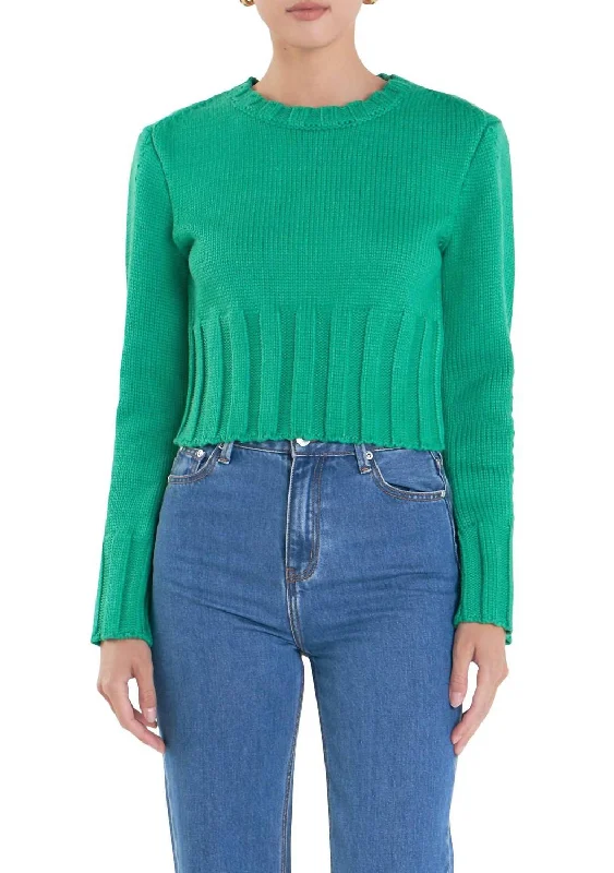 Romantic Flair Open Back Cropped Sweater In Green