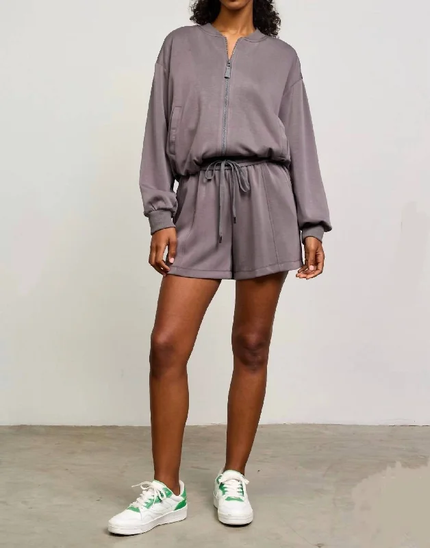 Women's Clothing Brands Soft Modal Bomber Jacket In Charcoal
