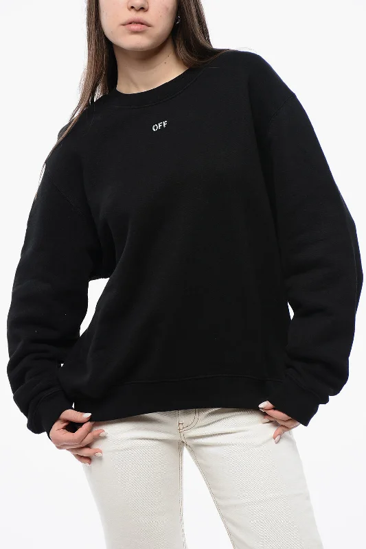 Stylish Looks Off-White Cotton Crew-Neck Sweatshirt With Maxi Embroidery Back