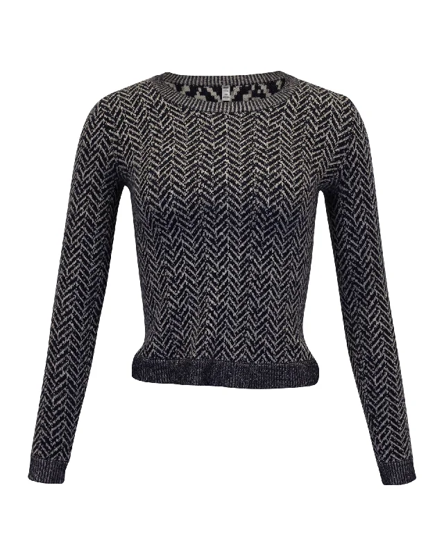 Trendy Styles Theory Herringbone Crewneck Sweater in Navy Blue Wool