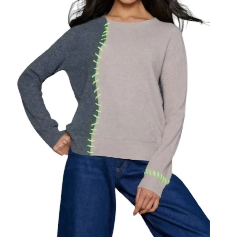 Chic And Trendy Split Happens Sweater In Chai/char