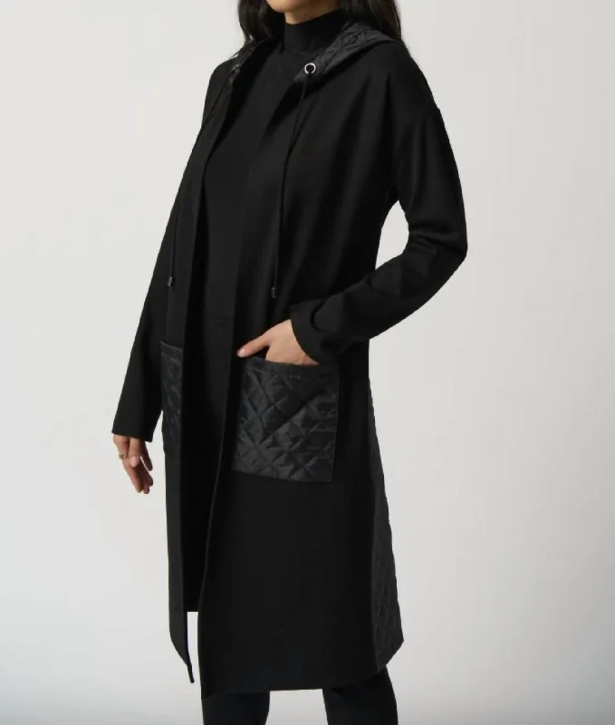 Clothing Woman Quilted Hooded Jacket In Black