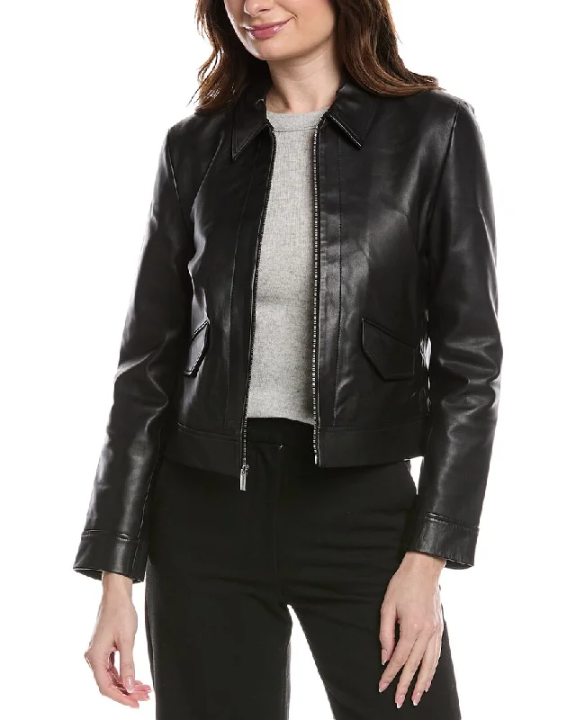 Women's Plus-Size Attire Theory Short Zip Leather Jacket
