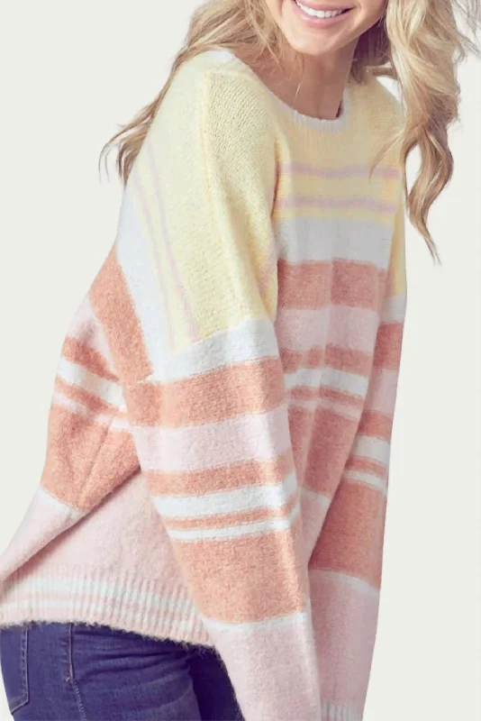 Fashion Sale Oversized Striped Ribbed-Knit Sweater In Yellow/terracotta/pink