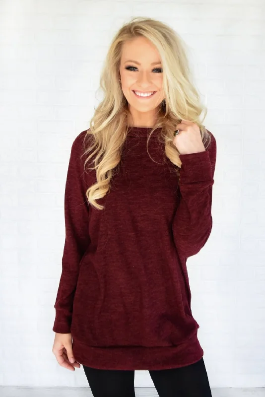 Budget Friendly Forever Cozy Tunic Top ~ Burgundy