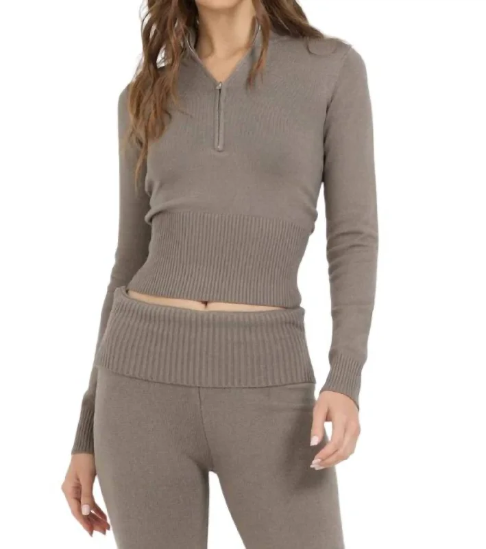 Massive Savings Slim Fit Knit Quarter Zip In Olive Grey