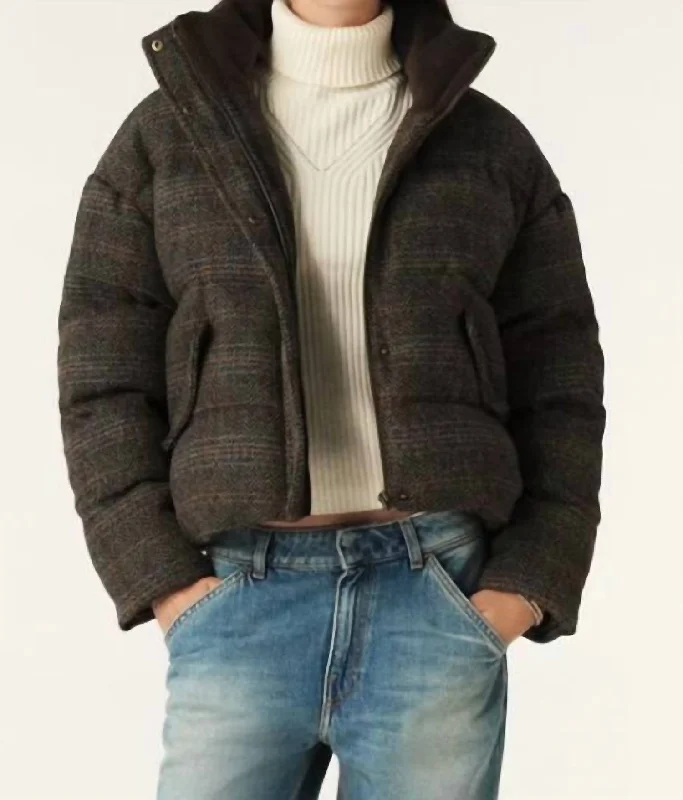 Casual Fashion Hidai Short Tweed Puffer Jacket In Brown