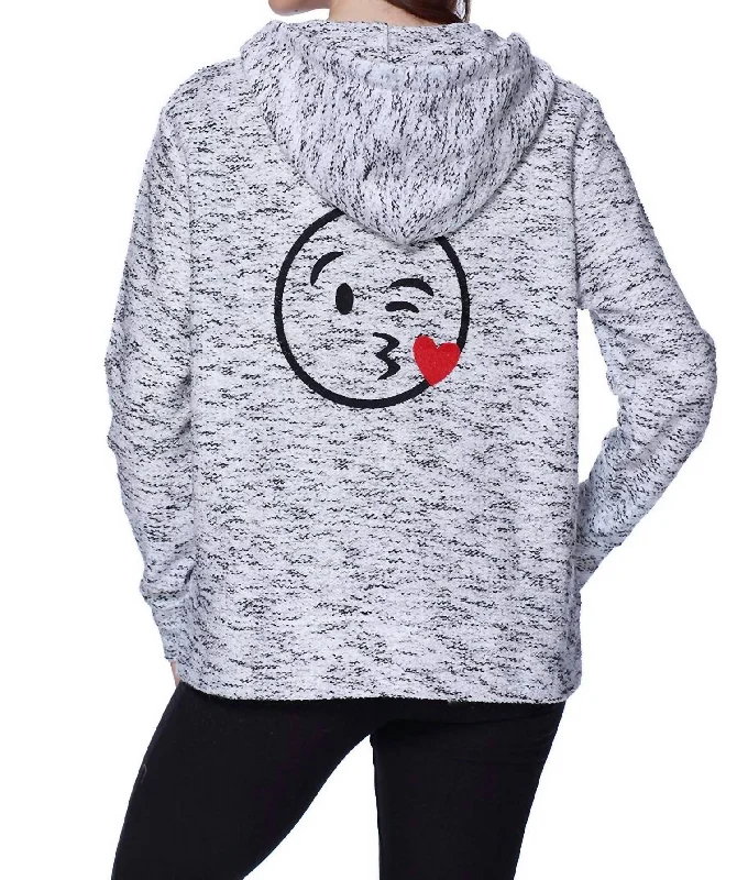 Today Only Kiss Emoji Hooded Cardigan In Black White
