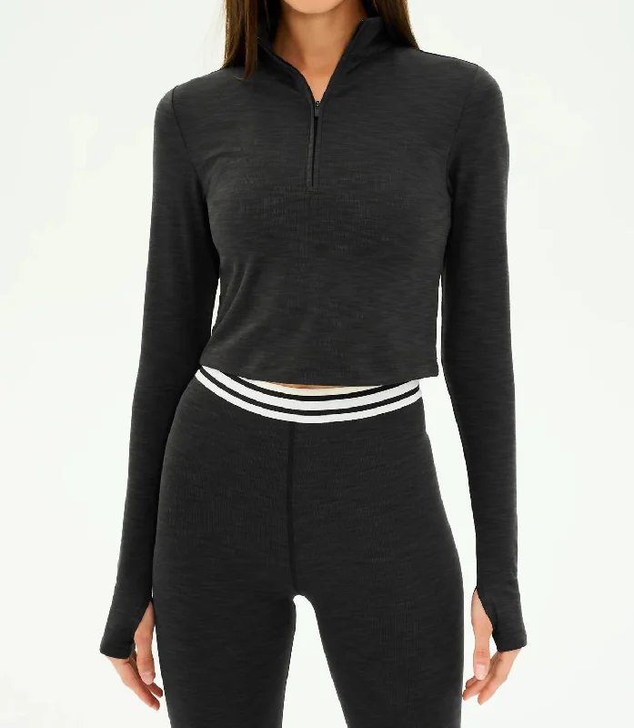 Casual Fashion Stevie Active Rib Half Zip Sweater In Heather/graphite