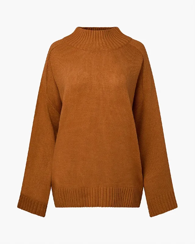 Essentials On Sale Oversized Funnel Neck Sweater In Camel