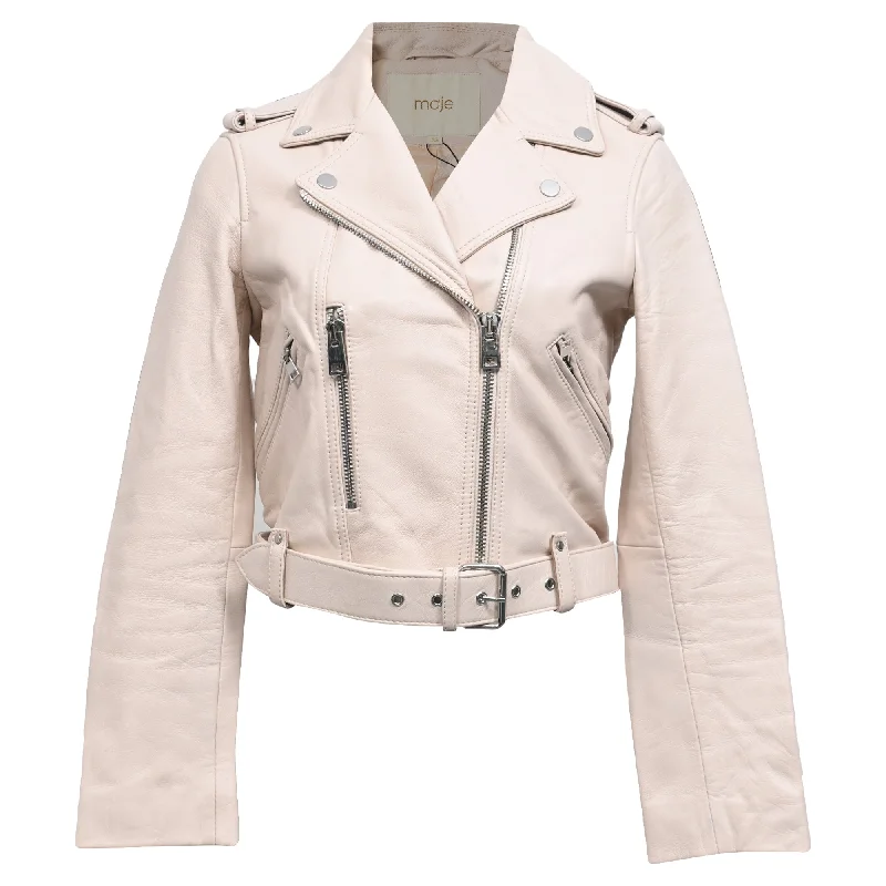 Luxury Women's Clothing Maje Biker Jacket in Pastel Pink Leather