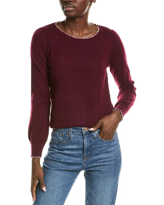 Contemporary Elegance sofiacashmere Embellished Trim Cashmere Sweater