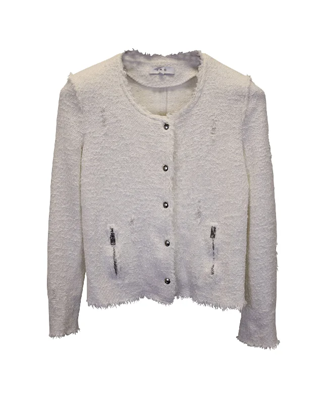 Flowy Fabric Iro Agnette Tweed Jacket in White Cotton