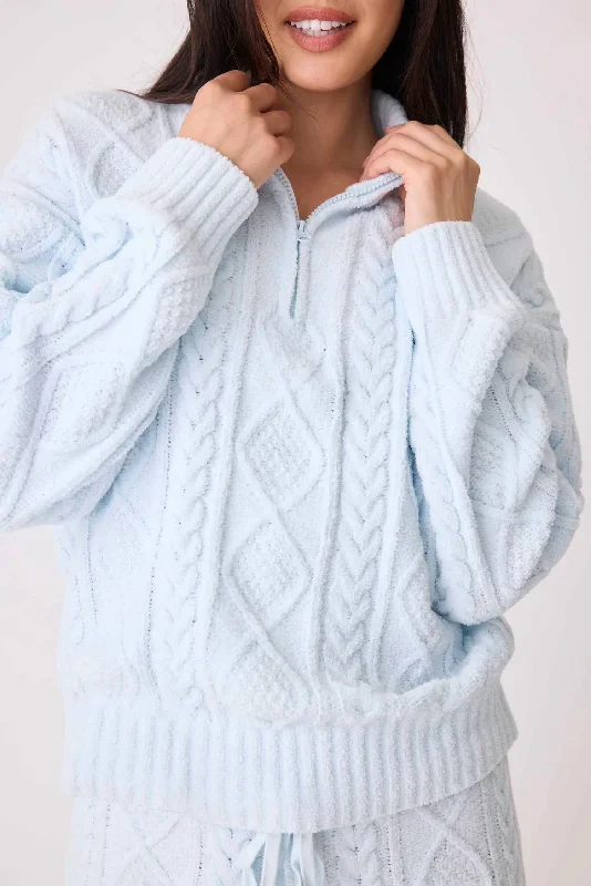 Celebrate With Big Savings Chenille Cozy Cable Quarter Zip Sweater In Blue