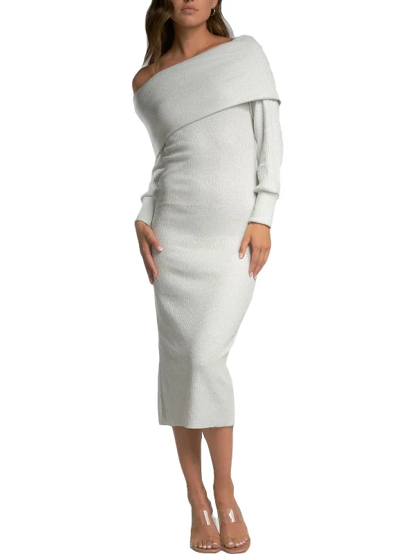Trend Forward Threads Womens Metallic Cowl Neck Pullover Sweater