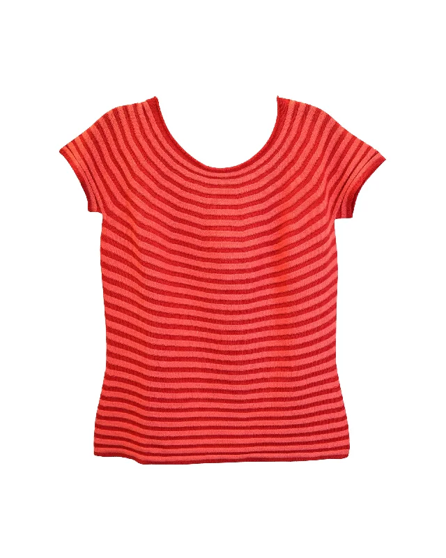 Wardrobe Refresh Armani Collezioni Striped Knitted Short Sleeve Top in Red Wool