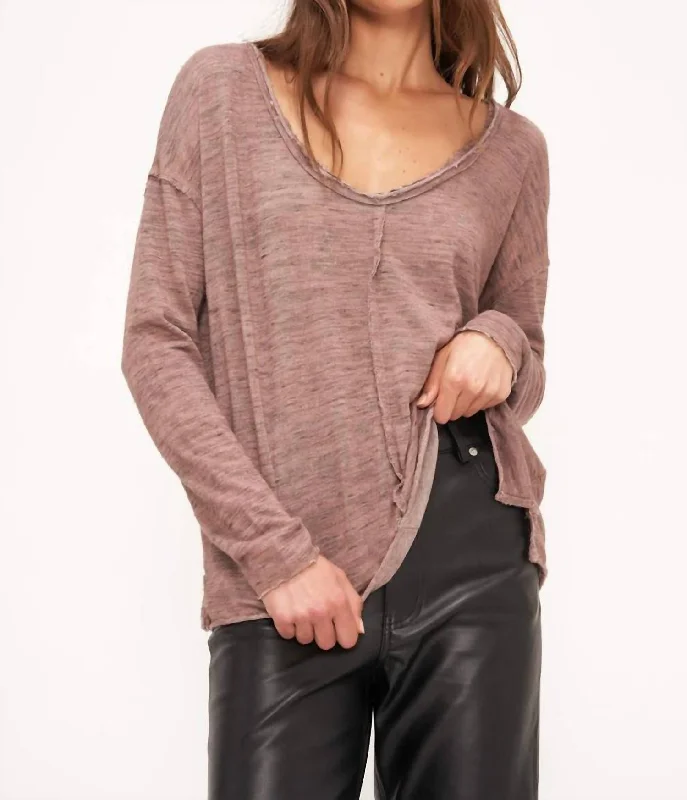 Chic Trend Collection Get Up And Go Marled Long Sleeve Top In Acorn