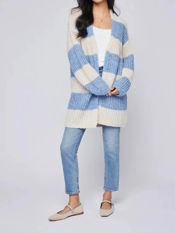 Holiday Glam Enid Stripe Cardigan In Sky Stripe