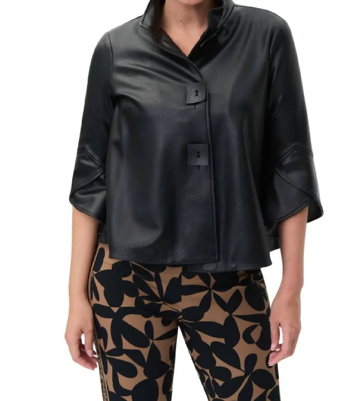 Casual Outfit For Women Pleather Jacket In Black