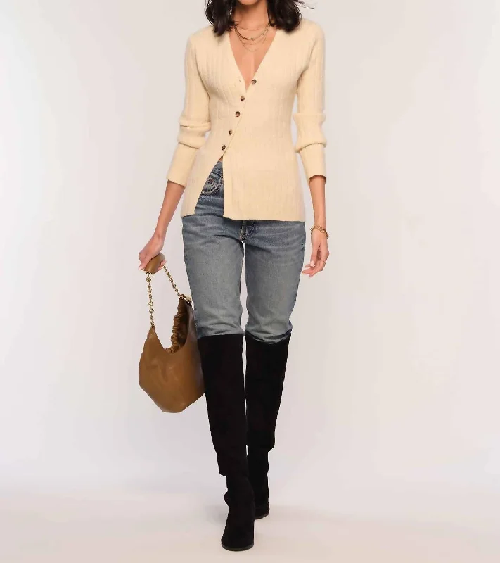 Refined Simplicity Sivan Button Sweater Top In Ivory