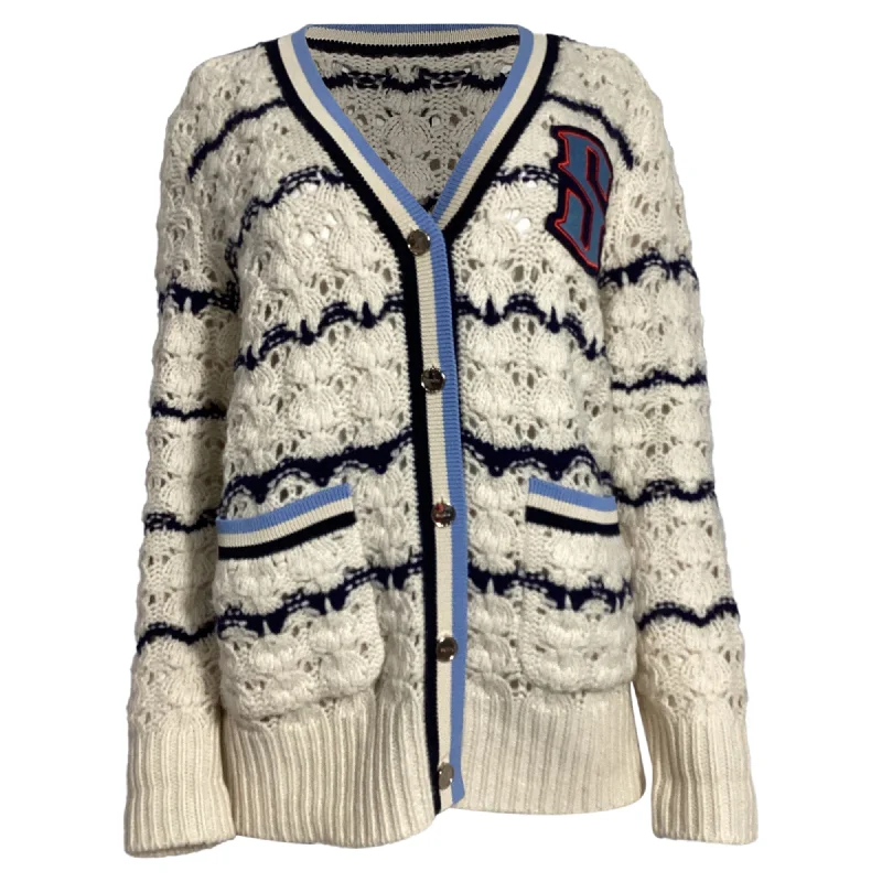 Fashion Deal Sandro Paris Knitted Ludvik Logo-Patch Cardigan in Cream Wool