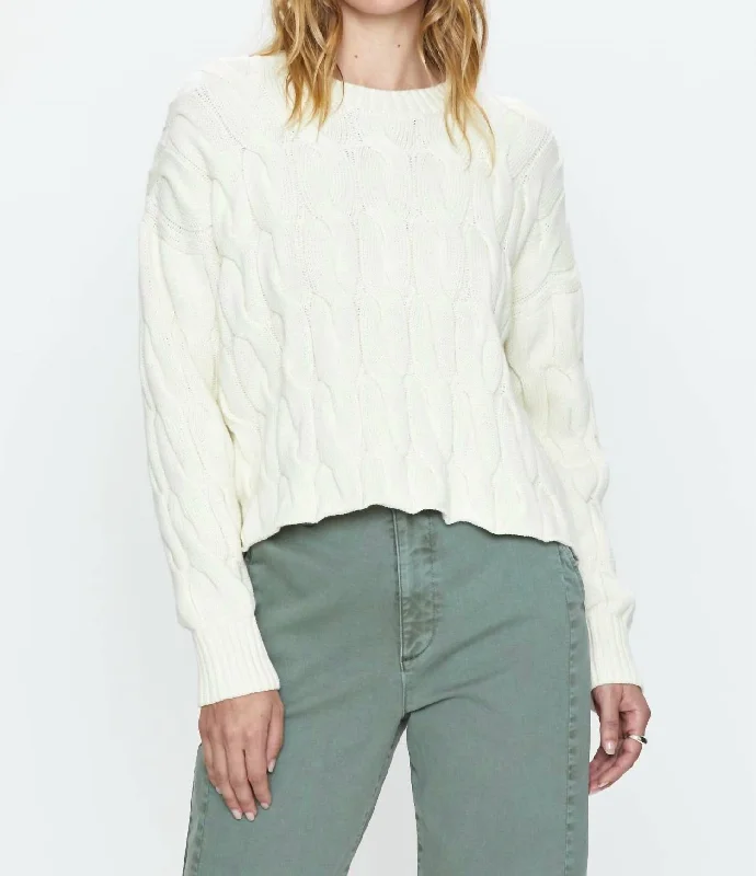 Classic Charm Eva Crew Neck Sweater In Ecru Cable