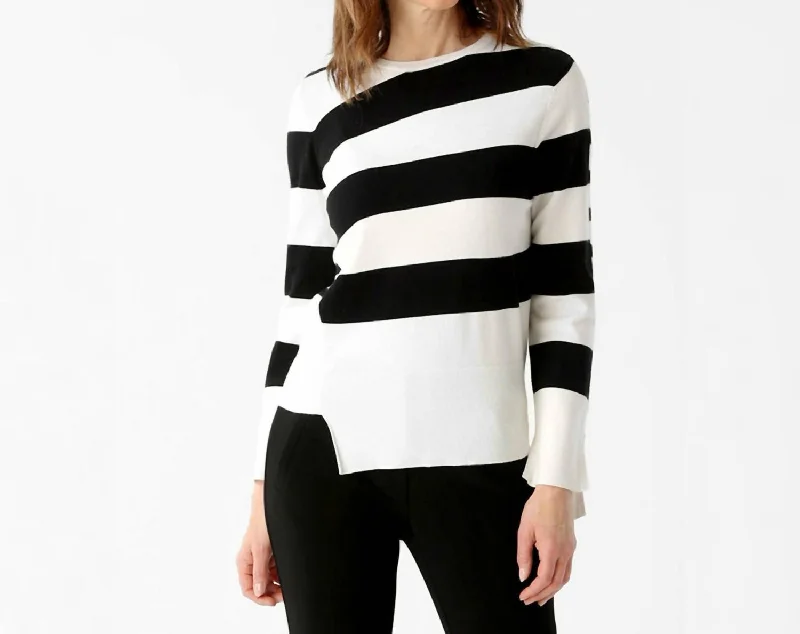 Stylish Spring Fashion Valeria Striped Pullover In Black And White