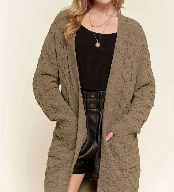 Wardrobe Update Cableknit Sweater Cardigan In Olive