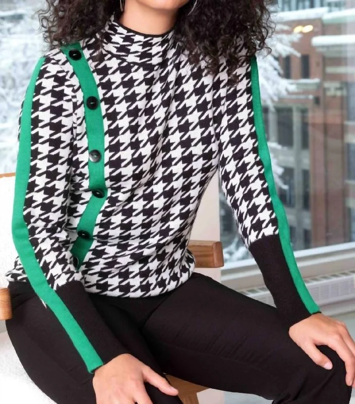 Special Offers Houndstooth Sweater In Black, White And Green