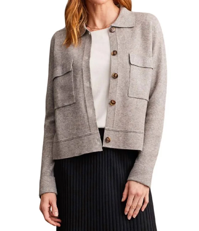 Graceful Movement Collared Sweater Cardigan In Grey Mix