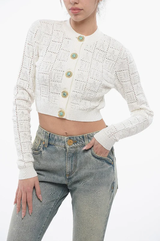 Massive Selection Sale Balmain Cropped Fit Cardigan With Jeweled Buttons