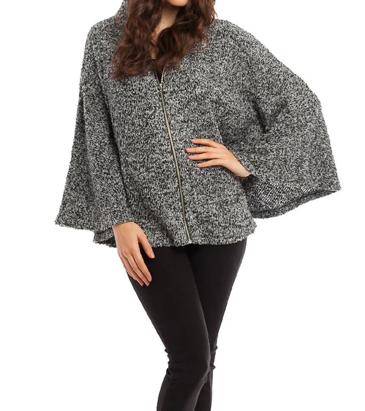 Limited - Edition Drops Sarah Zip Boucle Poncho In Black White