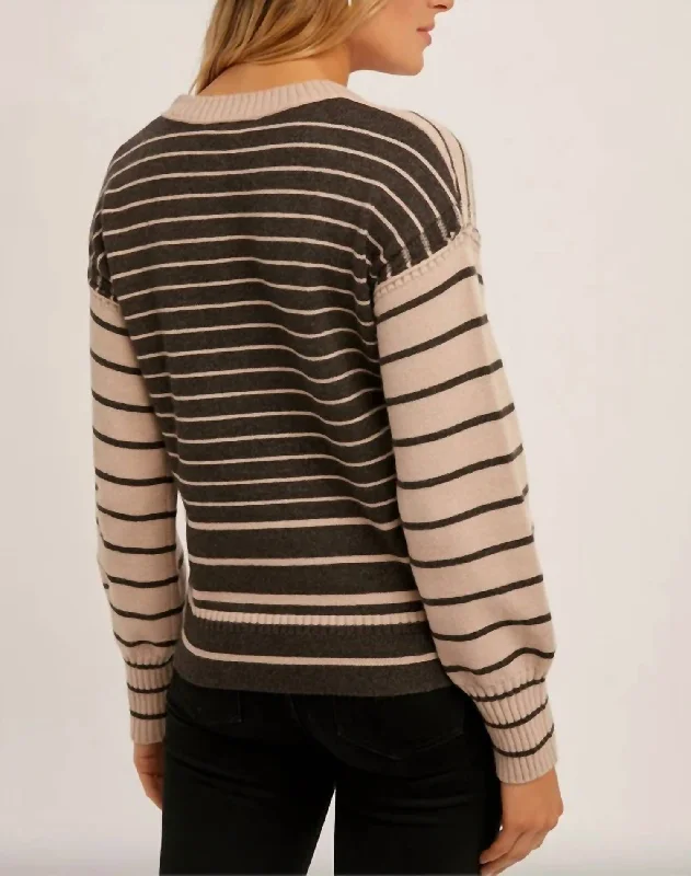 Elegant Clothing Striped Short Sweater In Mauve/brown