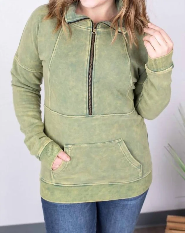 Wardrobe Update Vintage Wash Half-Zips In Olive