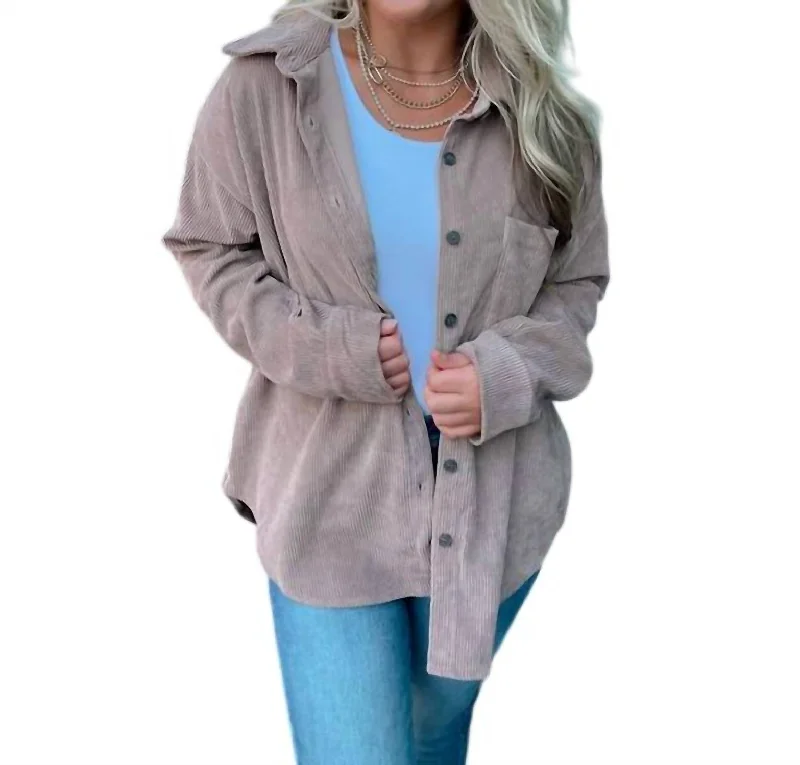 Women's Casual Apparel Memory Corduroy Jacket In Mocha