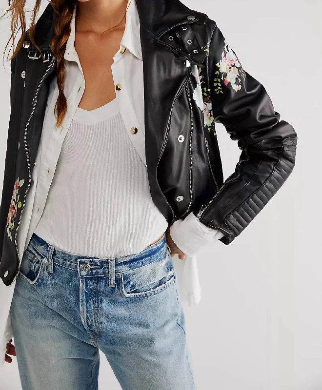 Casual Fashion for Women Harley Floral Leather Jacket In Black