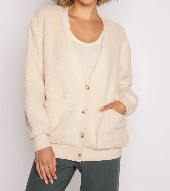 Premium Fashion Shearling Cardigan In Oatmeal