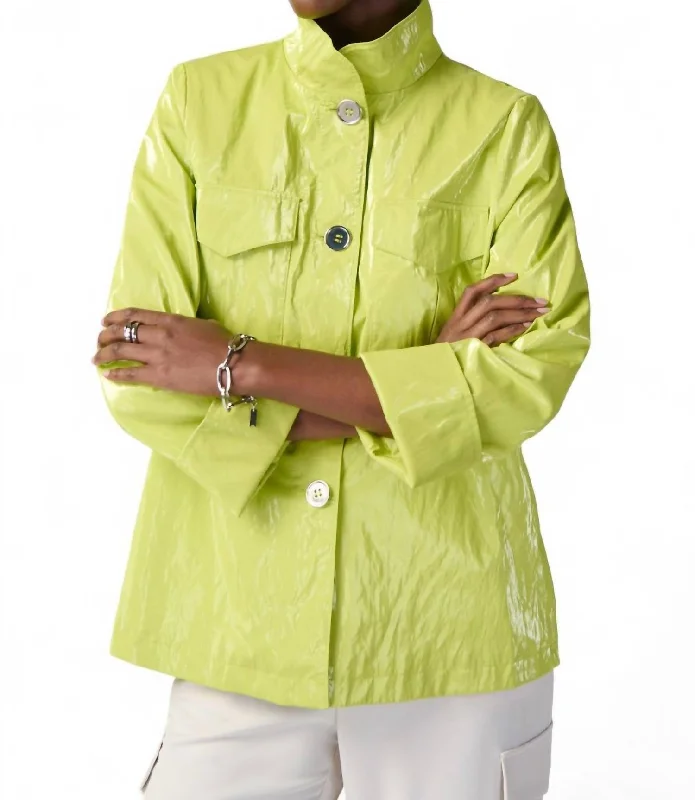 Women's Chic Outerwear Outfit Waxed Finish Cropped Coat In Key Lime