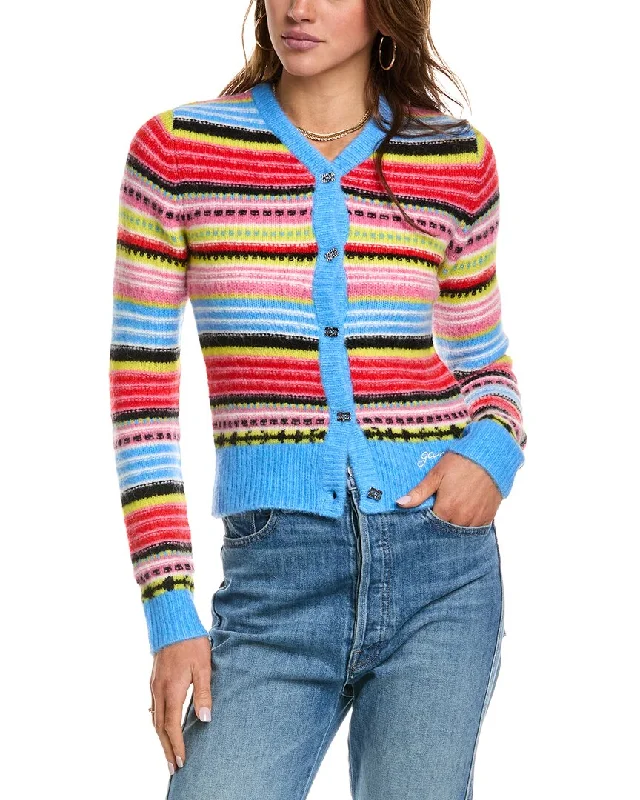 Effortless Comfort GANNI Soft Stripe Wool-Blend Cardigan